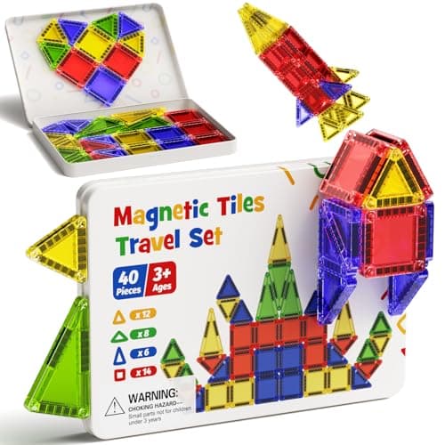 Magnetic Tiles Travel Set for Kids 40pcs: Portable Tin Case Creative Play