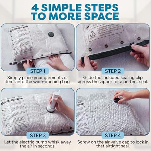 9-Pcs Travel Vacuum Bags with Electric Pump - Vacuum Storage Bags for travel - Space Saver for Clothes - Packing Cubes for Luggage & Suitcases - With Portable Cordless Pump — view 5