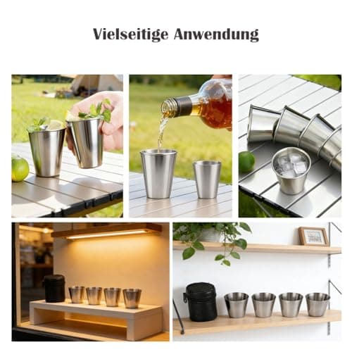 WTRYT Hip Flask Mug, Pack of 4, 30 ml Shot Cups with Leather Case, Small Stainless Steel Cups, Stackable Metal Cups, Portable Travel Mug, Stainless Steel Cups, Shot Glasses for Outdoor Picnic, Camping — view 4