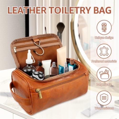 Water-Resistant Leather Travel Toiletry Bag for Men, 25x13x13cm — view 4