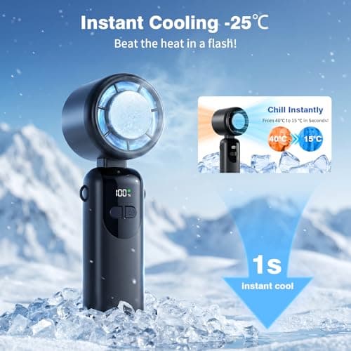 Morelax Handheld Portable Turbo Fan with Ice Cooler,Cooling Plate with 1 Second Cooling Sensation,Speed (1-100) Rechargeable Personal Fan,Neck/Tabletop, Hand Held/desktop,Small Portable Travel Fan — view 2