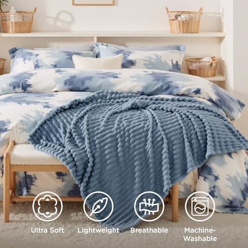 Bedsure Fleece Throw Blanket for Bed - Fluffy, Ashley Blue, 150x200 cm — view 4