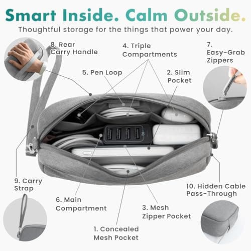 BELLEMOND「Totono+」| Cord Organizer Tech Pouch | Travel Electronics Organizer Case for Cables & Chargers | Hidden AirTag Slot & Cable Pass-Through | Designed in Japan | Charcoal Gray — view 3