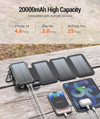 BLAVOR Solar Power Bank with 4 Foldable Solar Panels, 20000mAh External Battery Pack 18W Portable Fast Charging Phone Charger for Mobile Phone Tablet Outdoor Camping — view 4