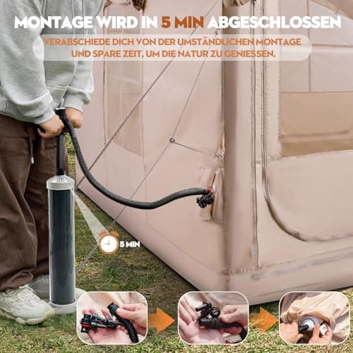 Inflatable Camping Tent with Pump, 420D Oxford Glamping Inflatable Tent for Camping, Waterproof up to 3000 mm, 4 Season Anti-UV Cabin Tent with Mesh Windows and Doors for 4-6 People, 300 x 250 x 220 — view 6