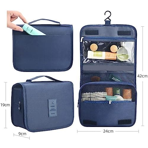 Travel Toiletry Bag, Hanging Toiletries Wash Bag Makeup Cosmetic Organizer Bags for Women Girls Kids Waterproof Foldable (Navy Blue) — view 3