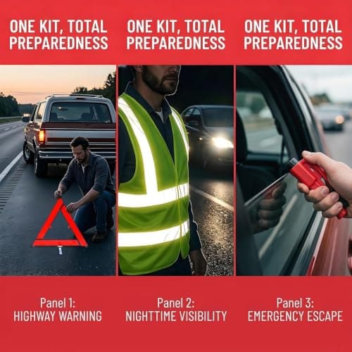 JIESHEPR Warning Triangles for Cars, 3 In 1 Emergency Warning Car Breakdown Triangle with Reflective Vest and Safety Hammer, Emergency Kit for Roadside Breakdown — view 4