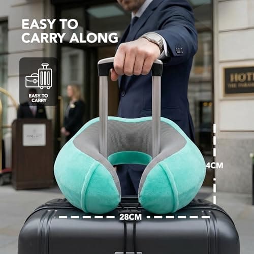 LUGG Travel Memory Foam Neck Pillow with Buckle – Ergonomic Neck Support, Portable & Lightweight, Ideal for Flights and Road Trips (Turquoise) – 28 x 28 x 4cm — view 4
