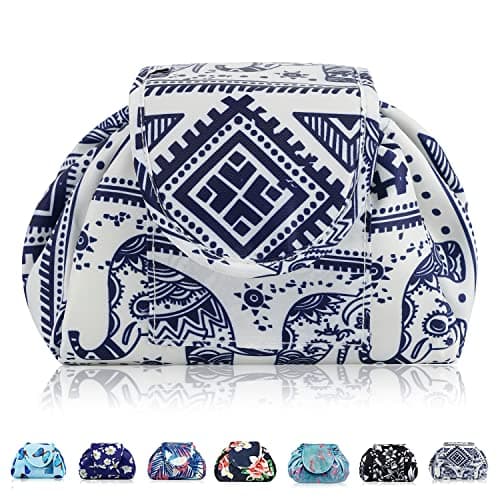 Vavabox Lazy Drawstring Makeup Bag, Flat Lay Cosmetic Bags (Elephant)