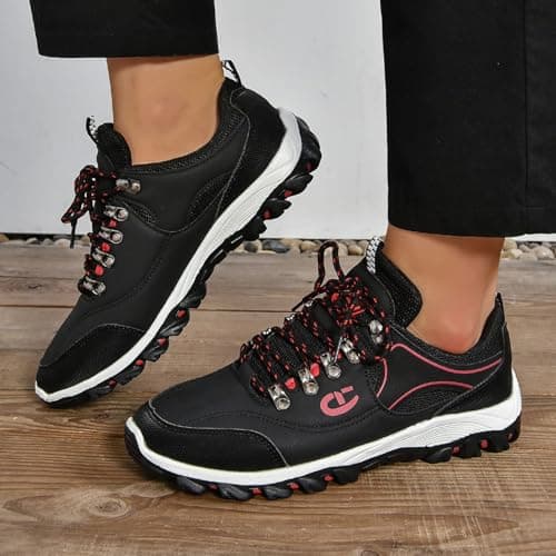 Hiking Trainers Mens Lace-Up Mesh Breathable Comfortable Walking Shoes Lightweight Outdoor Sneaker Casual Trail Shoes Adventure Footwear Plus Size Black — view 3