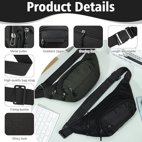 Meng Jiaran 2 Pack Bum Bag Bumbag for Men Women, Black,Grey Green — view 2