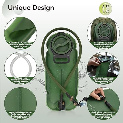 MARCHWAY 2L/2.5L/3L TPU Hydration Bladder, Ultra Durable Water Reservoir Bag with Insulated Tube for Hydration Pack for Cycling, Hiking, Running, Climbing, Biking (2.5L Green 85oz) — view 3