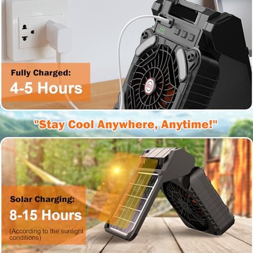 iYeHo Solar-Powered Camping Fan with LED Lantern,10400mAh Rechargeable Battery Operated Portable,Timer,Phone Charging and Eco-Friendly Fan,for Camping,Fishing, Power Outage,Hurricane,Travel — view 2