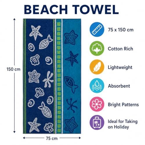 Adore Jacquard Cotton Rich Beach Towel 75 x 150cm - Starfish Blue — view 3