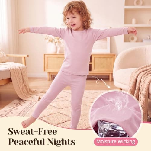 Kids Lightweight Thermal Base Layer Set Long Johns Light Pink 3-4 Years — view 4