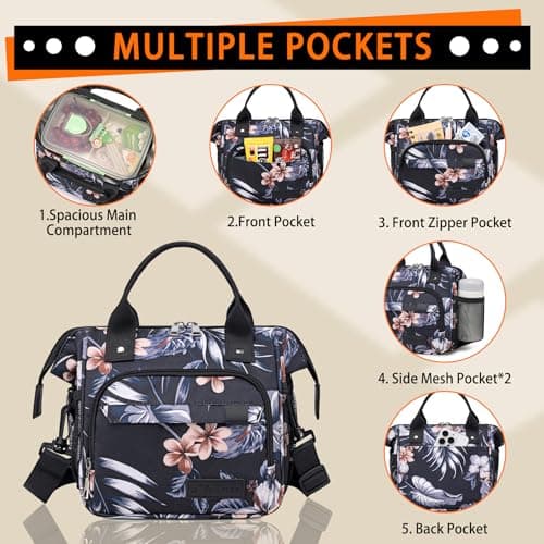 Hibiscus Small Lunch Bag Lightweight Insulated Lunch Box for Women Work Portable Soft Cooler for Picnic Travel Road Trips, Loncheras para Mujer — view 3