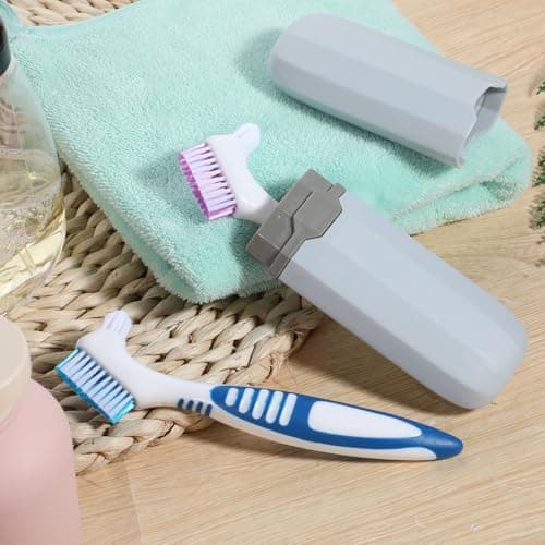 2 PCS Denture Brush, Retainer Brush Denture Toothbrush with Rubber Anti-Slip Handle, False Teeth Care with Carrying Case, Denture Brushes for Cleaning False Teeth Maintenance — view 6