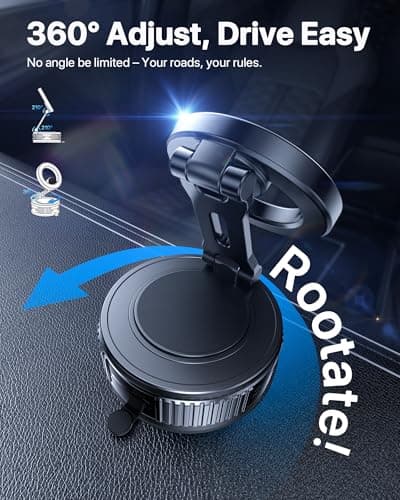 Miracase for MagSafe Car Mount, [Strong Suction + Nano Gel] Vacuum Magnetic Phone Holder for Car, [360° Rotatable & Foldable] Phone Holder for iPhone 17 Pro Max, Black — view 6