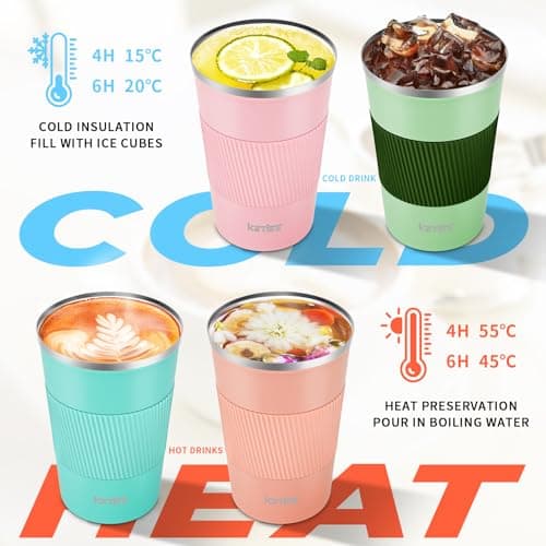 KETIEE Travel Mugs, 380ml Insulated Coffee Cup with Leakproof Lid,Reusable Coffee Cups Travel Cup,Coffee Travel Mug,Double Walled Coffee Mug,Stainless Steel thermaol Mug for Hot Cold Drinks,Green — view 4