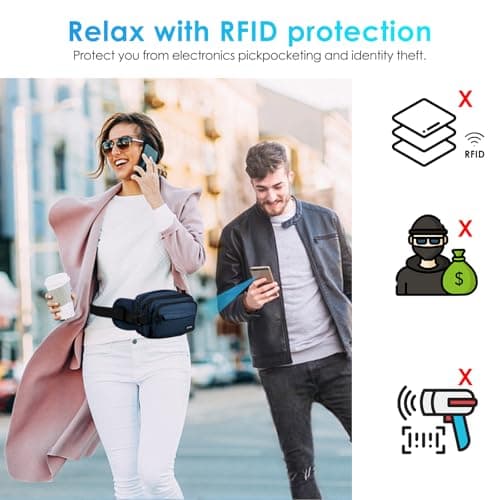 AGPTEK Bum Bag, Large Capacity RFID Waist Bag for Men Women, Denim Blue, L — view 4