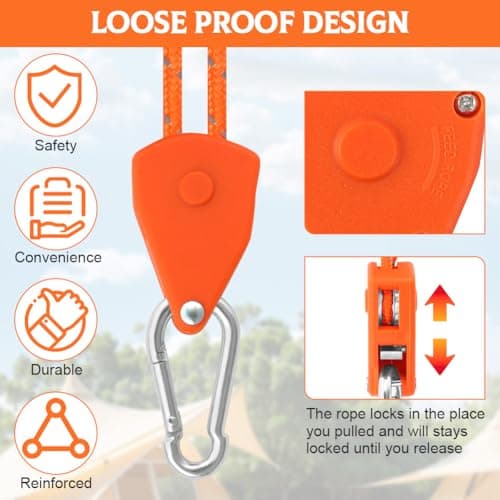 NUTKIT 6PCS Tent Guy Ropes, 4mm Ratchet Guy Ropes with Storage Bag(Orange) — view 3