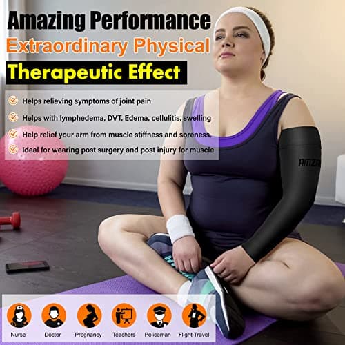 AMZAM® Medical Compression Arm Sleeve for Women & Men, 15-20 mmhg Graduated Compression Brace with Silicone Band for Pain Relief, Lymphedema, Edema, Swelling, Arthritis, Black 3XL — view 5