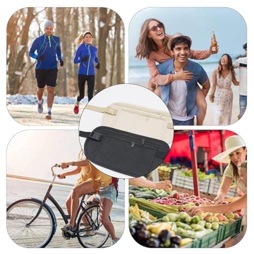 2 Pcs Money Belt Anti-Theft,Money Pouch Stealth Wallet,Nylon Fanny Pack Hidden Bum Bag,Secure Travel Money Belt,Stealth Wallet Unisex for Cash,Cards,Passport,IDs Black(Khaki,Black) — view 6