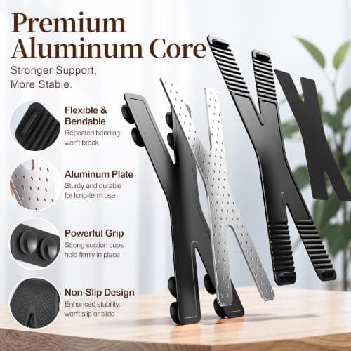 Airplane Phone Holder, Flexible Silicone Cell Phone Stand with Suction Cups & Charging Cutout, Bendable Foldable Portable Travel Essentials for Desk Bed Treadmill, All Phones Tablets, Black 1 Pack — view 3