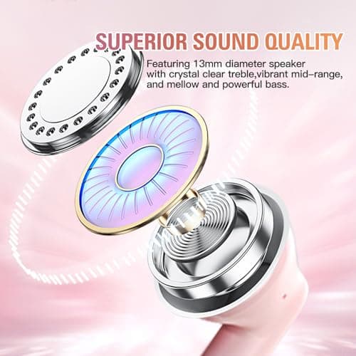 Pink True Wireless Earbuds Bluetooth 5.3 with Microphone for Working Out Noise Canceling Blue Tooth Ear Buds Deep Bass TWS Wireless Earphones with Charging Case in Ear Headphone for iPhone Android — view 3