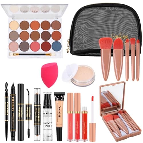 LYMYBETY Makeup Set, Cosmetic Make Up Starter Kit With Storage Bag Portable Travel Make Up Palette Eyeshadow Foundation Lip Gloss for Teenage & Adults (Style A)
