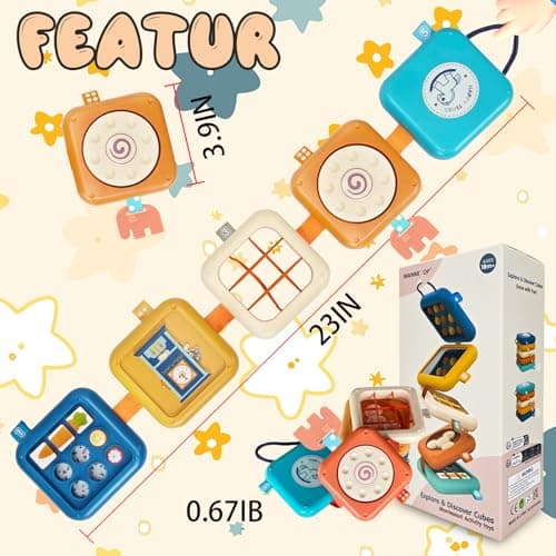 weirtoya Busy Board for 1 Year Old,Montessori Toys for 1 2 3 Year Old Boy Girl Birthday Gifts,8 in1 Toddler Toys Travel Activities Busy Cube,My First Montessori Busy Board (Blue) (Pack of 2) — view 5