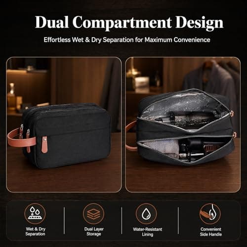 Large Mens Wash Bag Water-Resistant Toiletry Bag for Travel & Gym, Spacious Shower Organiser with Handle for Shaving Kit & Toiletries, Multi-Purpose Bathroom Pouch (Black) — view 6
