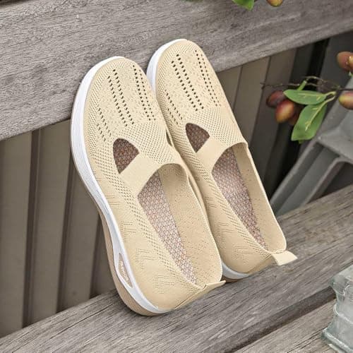 Black Shoes Women，Wide Fit Ladies Breathable Mesh Walking Running Trainers Slip On Comfortable Arch Support Soft Sole Athletic Tennis Sneakers Non Slip Low Top Orthopedic Shoes — view 5