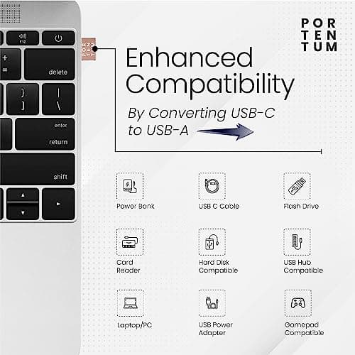 PORTENTUM USB c to USB Adaptor - 480 MB Speed - Premium Zinc Allow with High Heat Resistance - USB to USB C adapter - Rose Gold — view 3