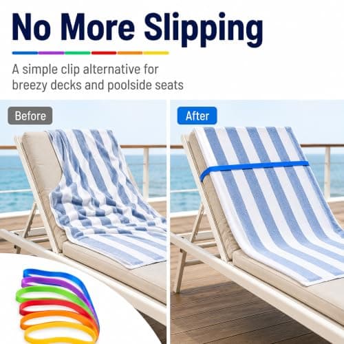 ZAYSY 6 Pcs Silicone Towel Bands for Sun Loungers - Beach and Cruise Chairs — view 6