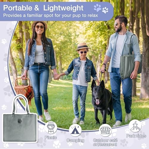 Pawsee Waterproof Portable Dog Settle Mat, 80 x 60 CM Foldable Dog Travel Mat, Washable Camping Dog Bed for Car Boot, Small Roll Up Pet Mat, Grey — view 3