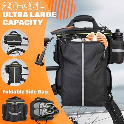 35L Bike Storage Bag Double Side Pannier Bags,Waterproof Cargo Rack Pack Saddle Bag Shoulder Bags with Rain Cover for Riding ,Multi-function Bicycle Rear Seat Trunk Panniers Pouch Cycling Accessories — view 2