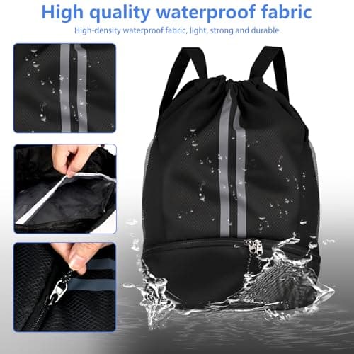 MJFENDAI Unisex Drawstring Bags, Drawstring Gym Bag with Shoe Compartment, Adjustable Drawstring Waterproof Backpack for adults youth, sports and travel — view 3