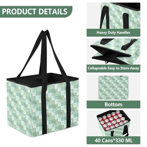 Grckit Car Trunk Organizer Mint Green Bows Heavy Duty Collapsible Storage Tote Bag with Reinforced Handles for Shopping Travel Picnic — view 3