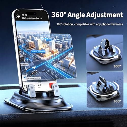 FOUDOL 360° Rotatable Car Dashboard Phone Mount, One Hand Release Auto Phone Holder, Non-Slip Gel Base Spring Clip Cell Phone Stand, Universal Compatible with iPhone Samsung All Smartphones(1pcs) — view 6