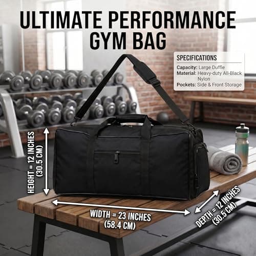 Travel Duffle Storage Holdall Bag Lightweight Gym & Sports Bag (Black) — view 5