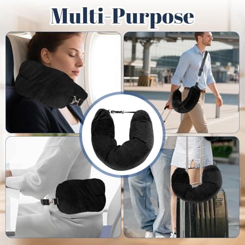 HAVIRI Fillable Travel Pillow, Portable Empty Neck Pillow Stuffable for Travel with Adjustable Straps, Soft Airplane Pillows Stuffable for Essentials Extra Luggage, Travel Essentials (Black) — view 6
