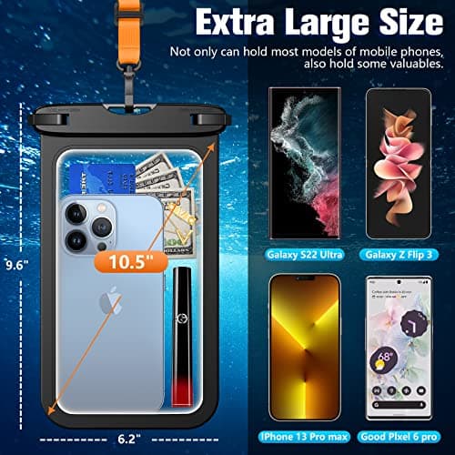 HWeggo Waterproof Phone Pouch,10.5'' Extra Large IPX8 Waterproof Phone Case with Lanyard Compatible with iPhone 16 Pro Max/15/14/13/12,Samsung S24 Ultra etc(Suitable for Most Phone Models) Black*2 — view 3
