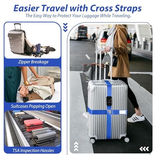 Linpr Adjustable Cross Luggage Straps with TSA Approved Locks, Dark blue — view 2