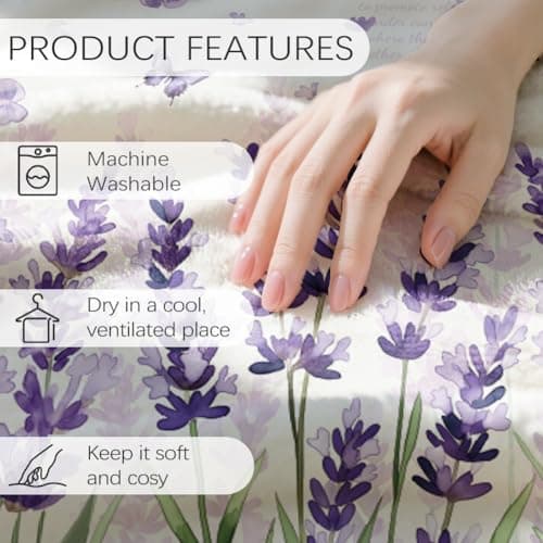 GLOBLELAND Lavender Butterfly Throw 59×51 inch Flowers Soft Cozy Flannel Blanket Washable Fuzzy Throw Blanket for Home Office Room Bed Sofa Chair Women Man — view 4