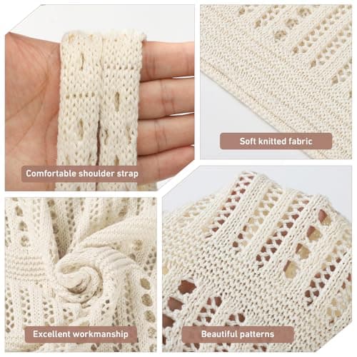 WantGor Crochet Bags, Beach Mesh Tote Bag Womens Shoulder Shopping Handbag Casual Travel Totes Bag Foldable Hobo Bags (Cream White) — view 5