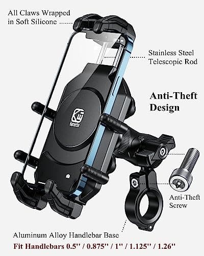 BRCOVAN Motorcycle Phone Holder with Vibration Dampener & High-Speed Secure Lock, Anti-Theft Mount for Bike, Bicycle, Scooter, ATV, Fits 5.4''-7.2'' Smartphones — view 3