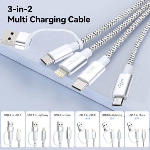 aceyoon 3 in 2 Multi Charging Cable, 35CM Short Multi Charger Cord — view 2