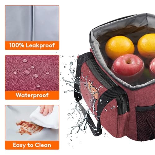 Lifewit Lunch Bag 9L 12 Can Insulated Lunch Box Soft Cooler Cooling Tote for Adult Men Women, Burgundy — view 5