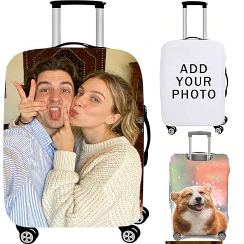 Personalised Elastic Luggage Protector Cover, 18-32" Custom Suitcase Covers with Photo, Double-Sided Photo Travel Suitcase Protector, Design Your Own Travel Accessories Protective Covers (XL)